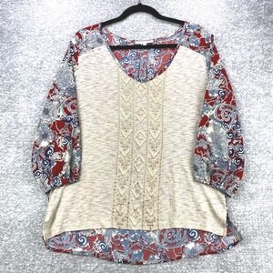 Miss Me‎ Women's Large Floral Paisley Print 3/4 Sleeve Top Bohemian Chic